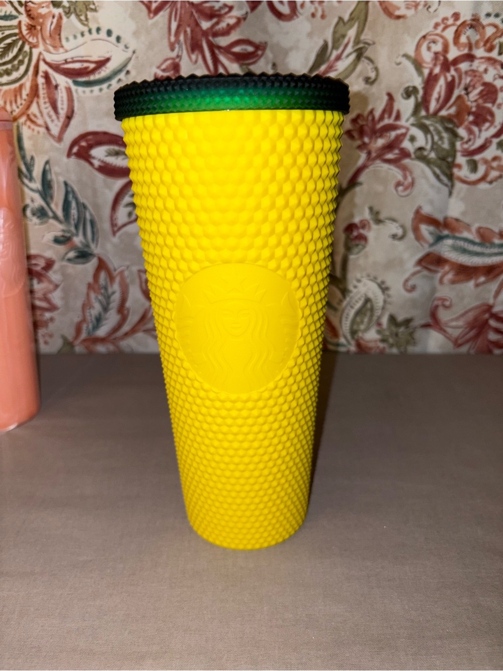 Starbucks Bright Yellow Studded Tumbler with Green Rim